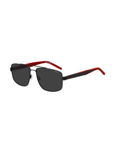 DOUBLE-BRIDGE SUNGLASSES IN BLACK ACETATE AND TITANIUM