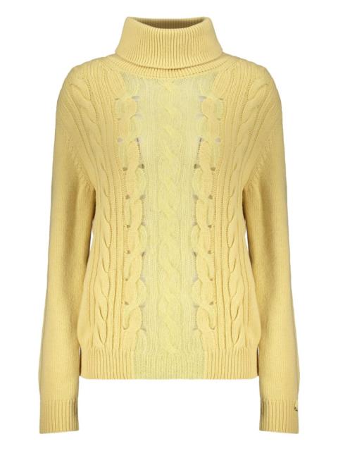high-neck cable-knit sweater