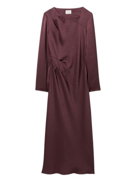 asymmetric-neckline gathered dress
