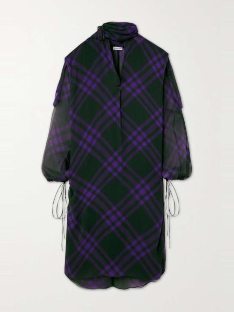 Draped checked silk-chiffon blouse