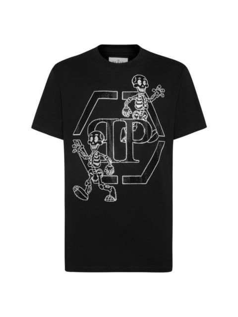 rhinestone-skeleton cotton T-shirt