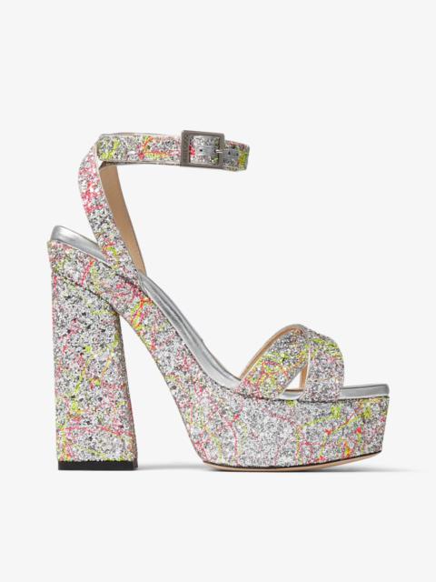 Gaia 140
Splattered Coarse Glitter Fabric Platform Sandals