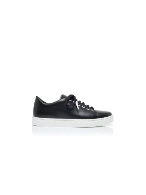 Black Calf Leather Lace-Up Sneakers