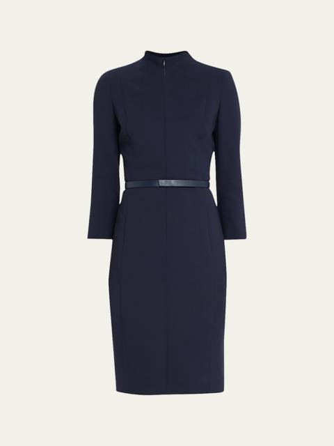 Split-Neck Double-Face Wool Sheath Dress