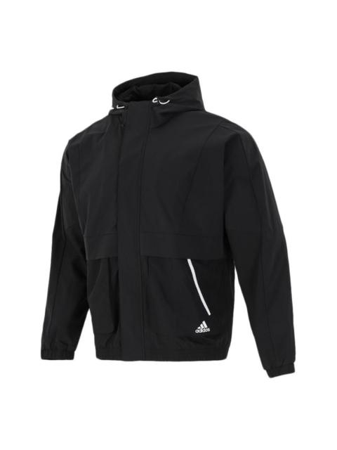 Men's adidas Loose Logo Casual Woven Windproof Hooded Jacket Autumn Black H40211