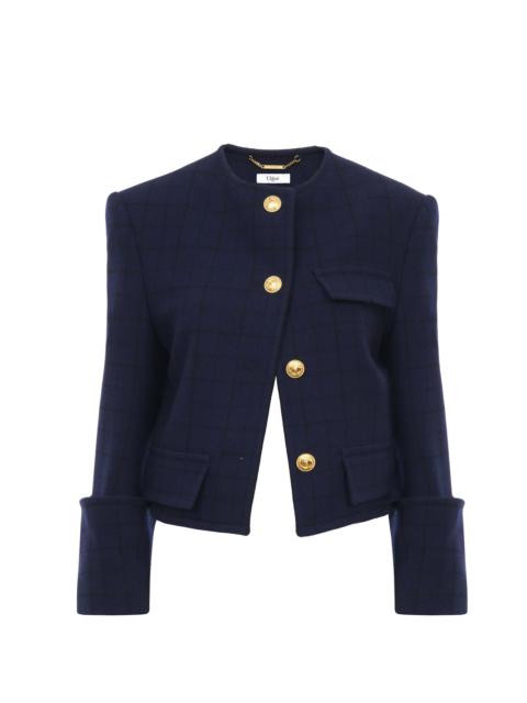 BOXY COLLARLESS JACKET IN WOOL CHECK