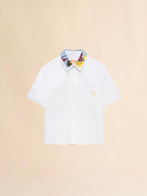 WHITE POPLIN CROPPED SHIRT WITH MELODIA COLLAR