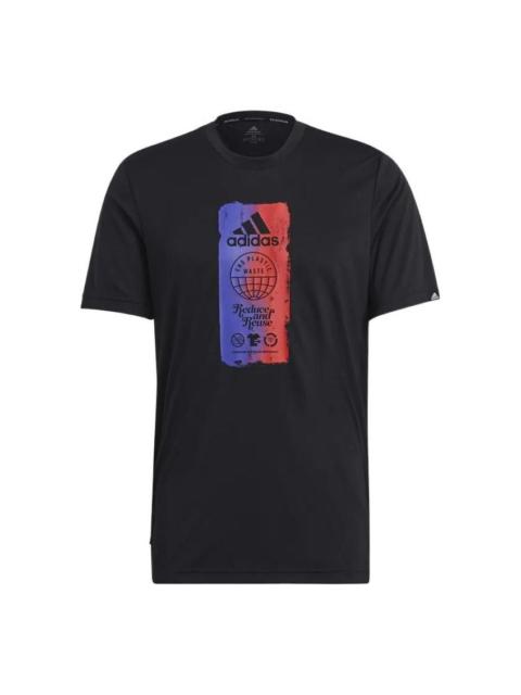 Men's adidas Multi-Color Printing Sports Short Sleeve Black T-Shirt GL3263