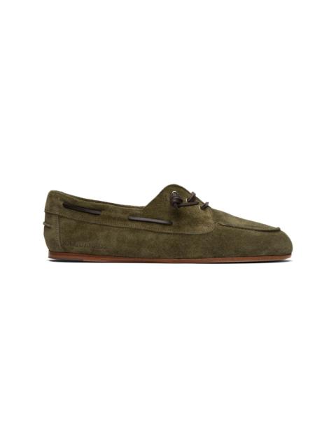 Khaki Embossed-Logo Boat Shoes