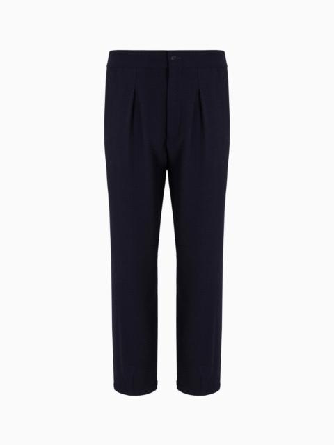 Single-pleat, virgin wool and cashmere seersucker trousers