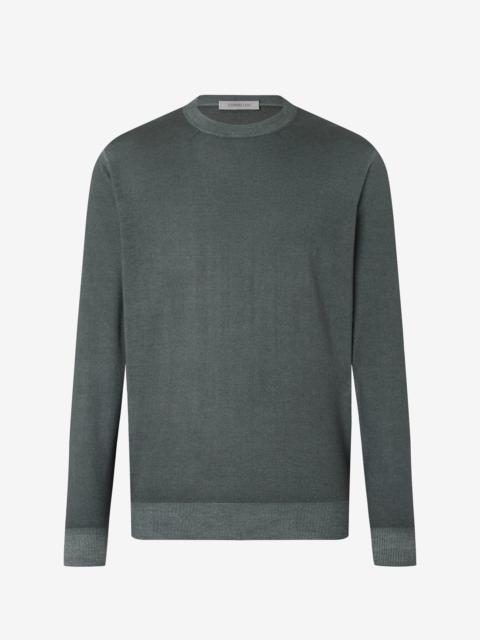 Dark green crew-neck pure wool knitwear