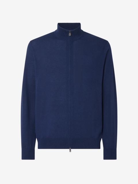 China blue silk and cashmere full zip knitwear