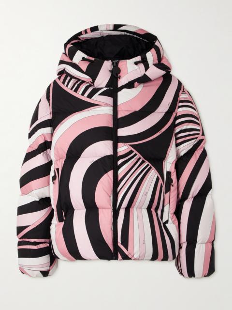 Printed Quilted Shell Hooded Down Jacket