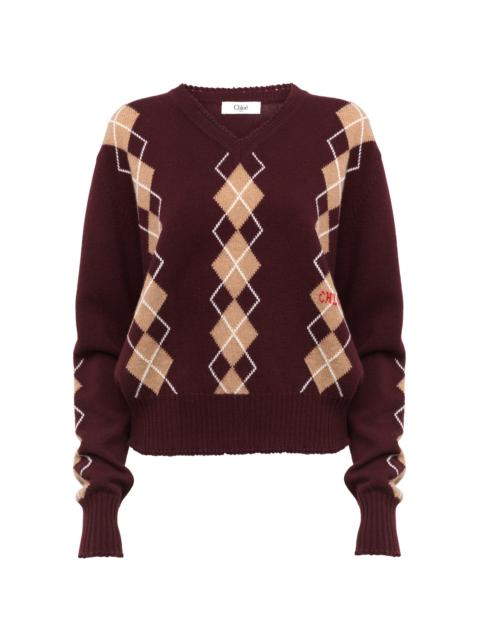 Argyle Wool-Cashmere Sweater burgundy