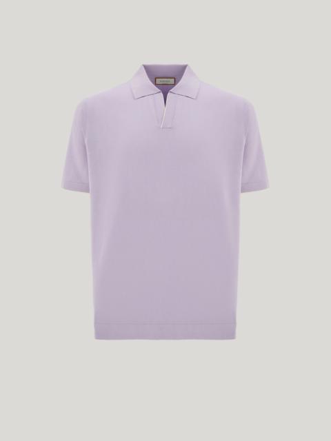 LILAC COTTON AND SILK POLO SHIRT WITH CONTRASTING PIPING