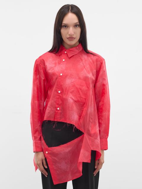 Red Asymmetric Deconstructed Button-Up Shirt