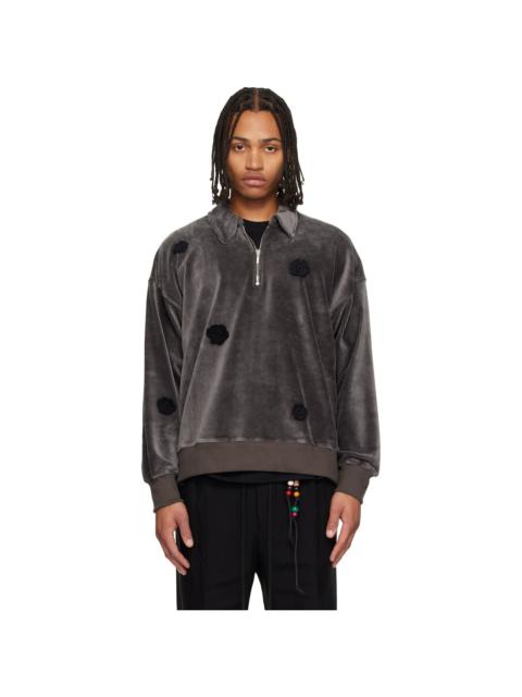 Gray Corduroy Daisy Quarter Zip Sweatshirt