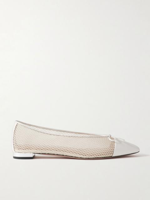 Gioia bow-detailed leather-trimmed mesh ballet flats White