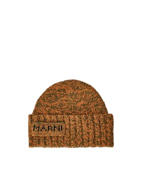 logo-embroidered ribbed-knit beanie hat