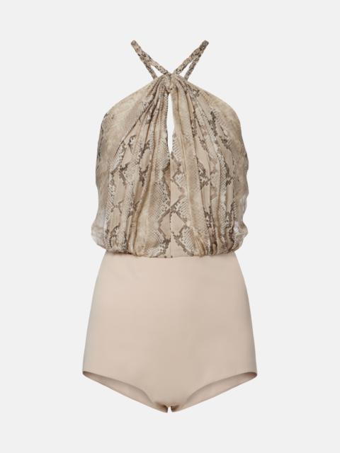 Snake-print silk chiffon halterneck maxi dress