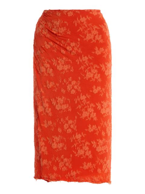 Blanca Floral Jacquard Midi Wrap Skirt orange