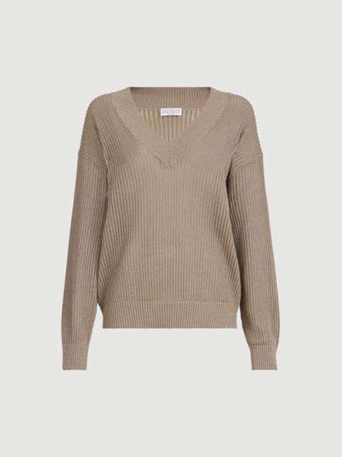 Sparkling cotton ribbed net sweater