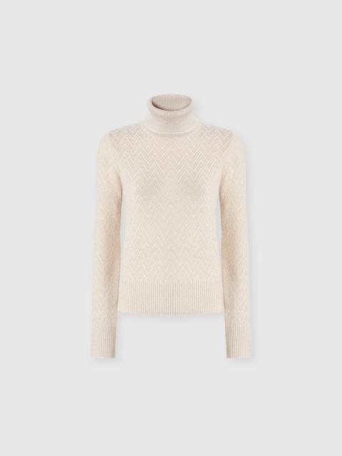 High-neck sweater with chevron pattern and lamé filaments