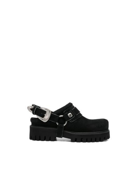 buckle strap leather mules