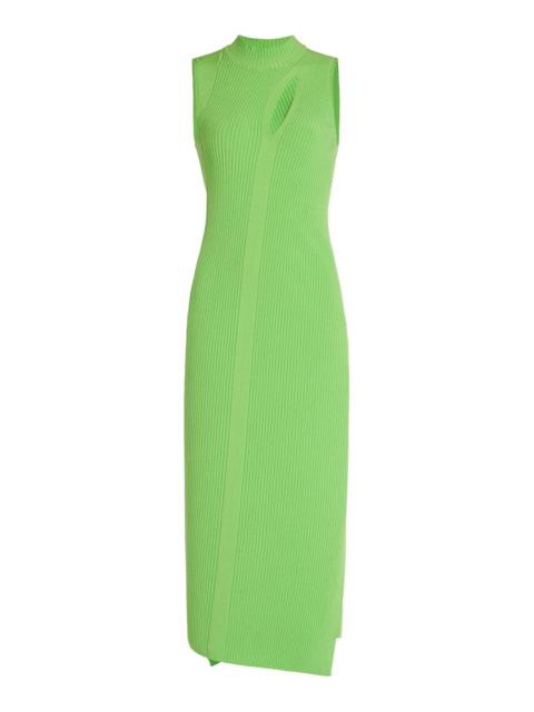 Twisted Cutout Ribbed-Knit Midi Dress green