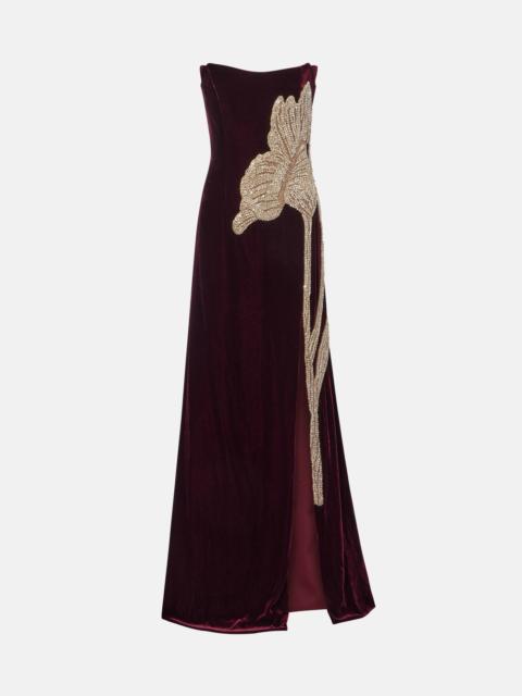 Crystal-embellished velvet gown