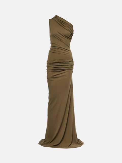 Draped one-shoulder maxi dress