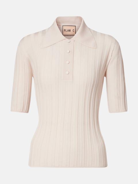 Ribbed-knit wool polo shirt
