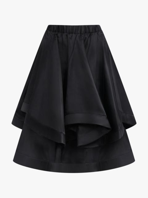 ELASTIC WAIST LAYER RUFFLE MIDI SKIRT | BLACK