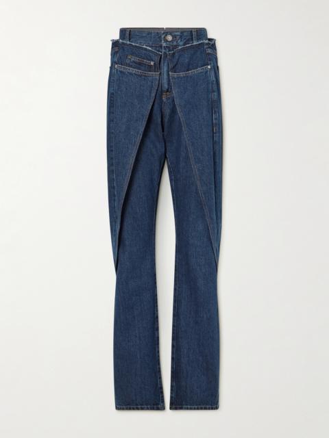 Wrap Layered Frayed High-rise Straight-leg Jeans