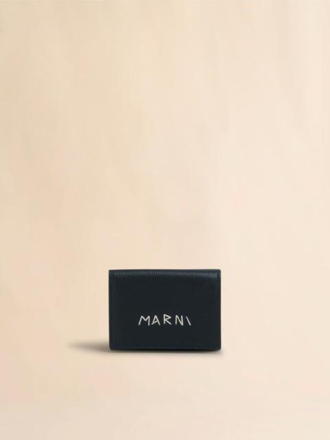 BLACK LEATHER TRIFOLD WALLET WITH MARNI MENDING EMBROIDERY