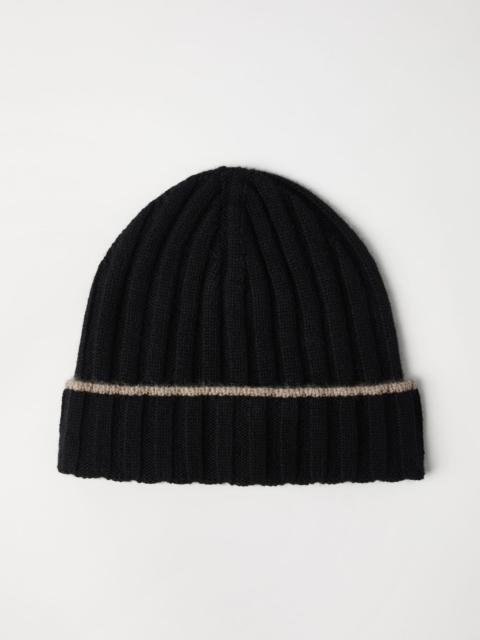 Cashmere rib knit beanie