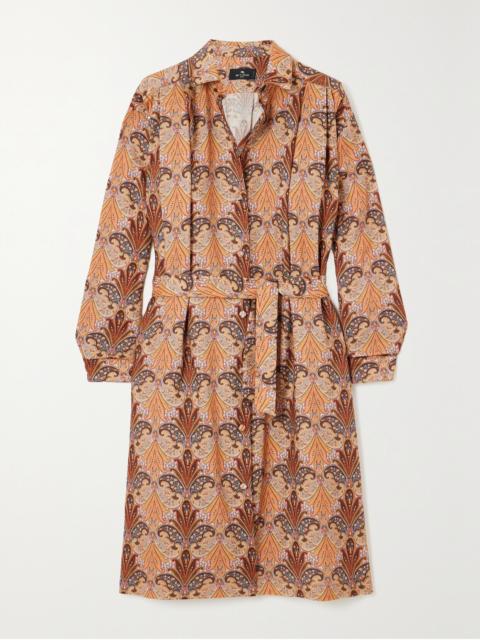 Belted Printed Wool And Silk-blend Twill Midi Shirt Dress