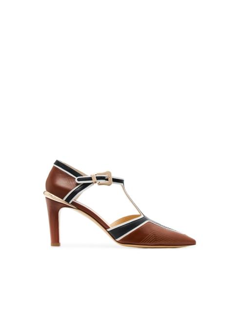Indi Moto T-Strap Pump in Cognac Multi Leather
