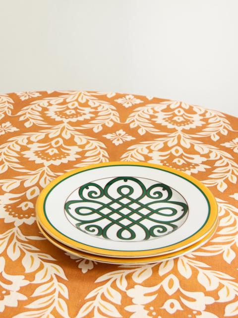 Set Of Two Gold-plated Painted Porcelain Dinner Plates