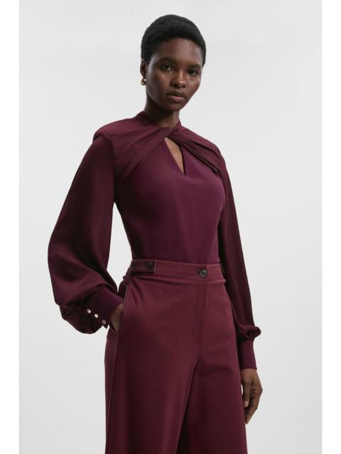 Petite Ponte And Georgette Mix Balloon Sleeve Cut Out Detail Top