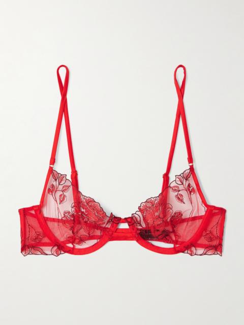 Dominique Silk-blend Satin-trimmed Embroidered Tulle Underwired Soft-cup Bra