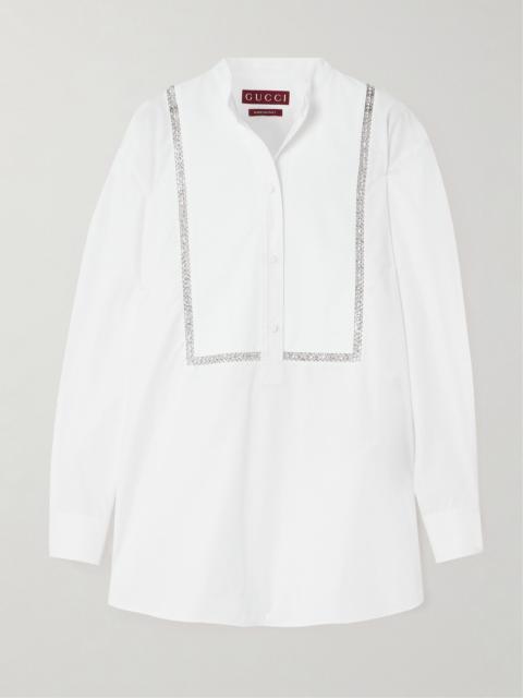 Embellished piqué-trimmed cotton-poplin blouse White