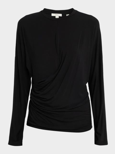 Fixed-Drape Long-Sleeve Blouse