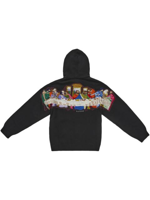 Supreme Last Supper Embroidered Zip Up Hooded Sweater Black