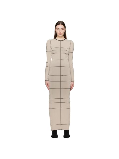Beige Checked Maxi Dress