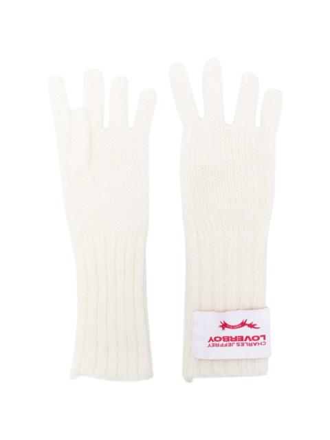 logo-patch knitted gloves