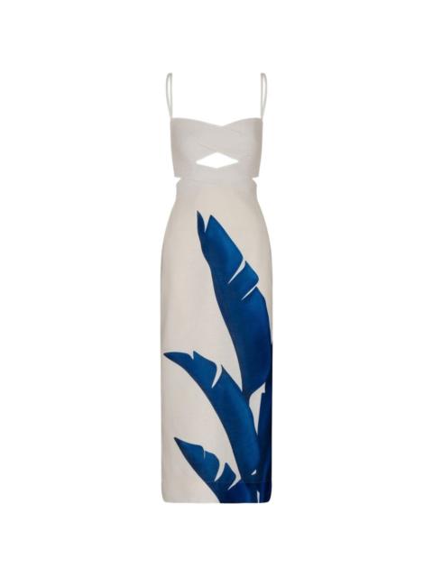 Recuerdos cut-out leaf-print midi dress