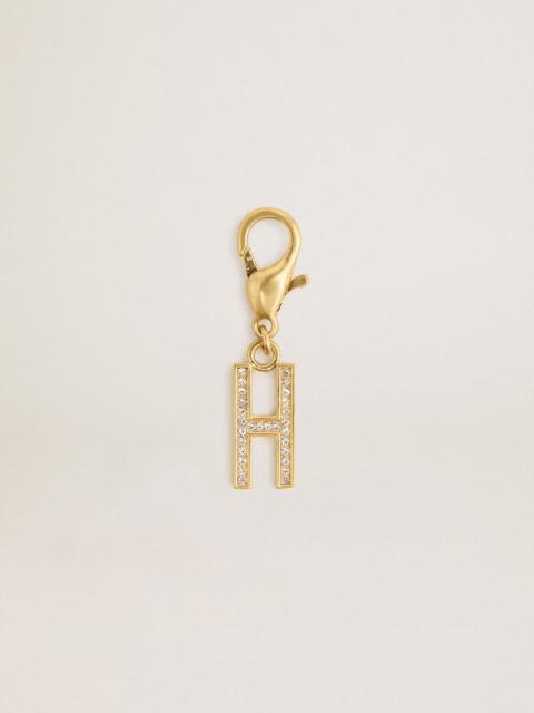 Letter H charm in gold-colored brass with crystals