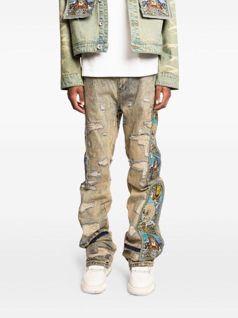 distressed panelled jeans