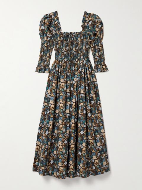 Bijou Shirred Floral-print Organic Cotton-voile Midi Dress